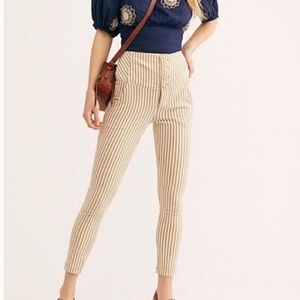 Free People Cream Mustard Pin Stripe pants